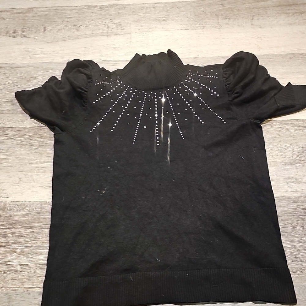 Black Turtleneck Sweater with Rhinestone Design